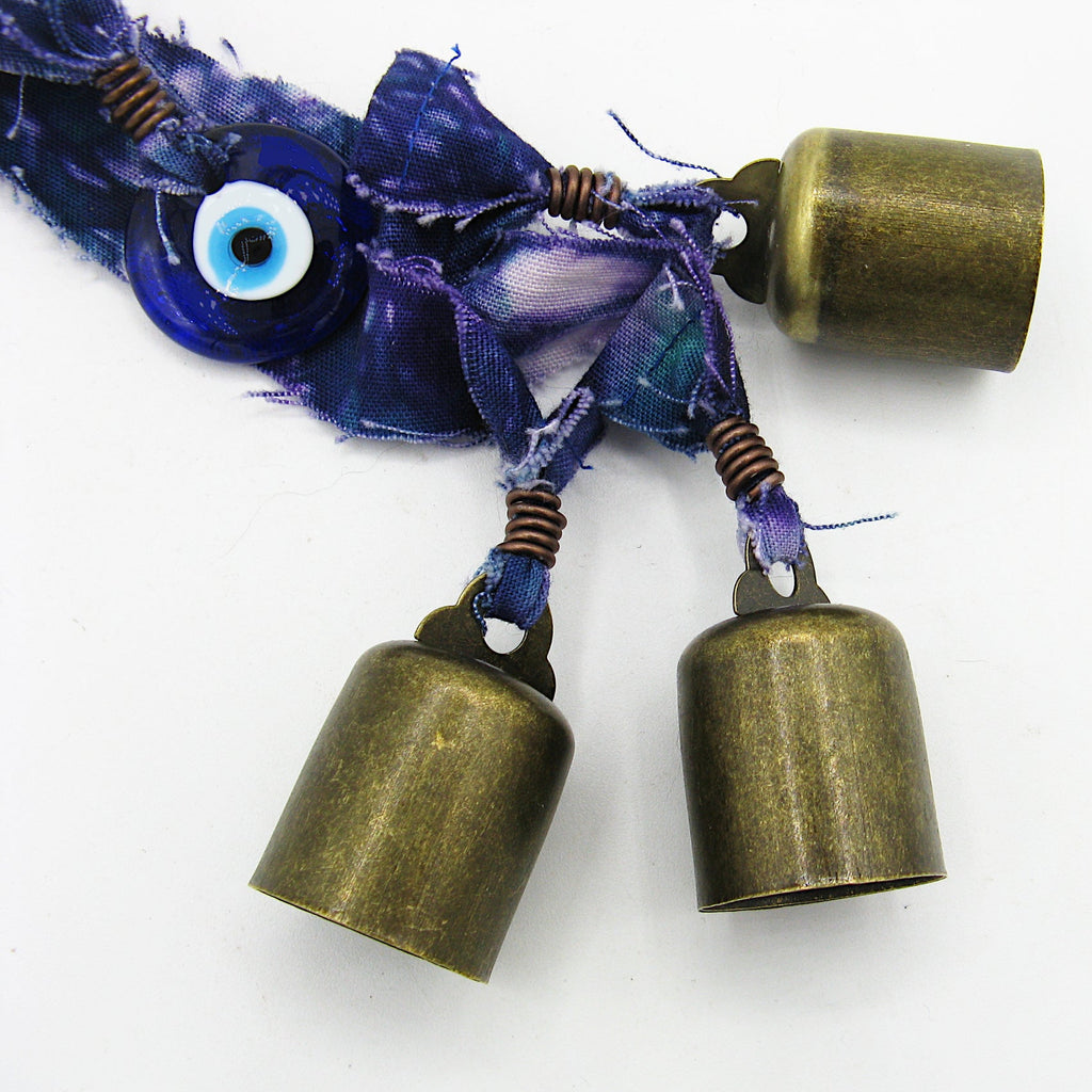 Witch's Bell: Batik Strips, Protective Evil Eye and Twig - Handcrafted
