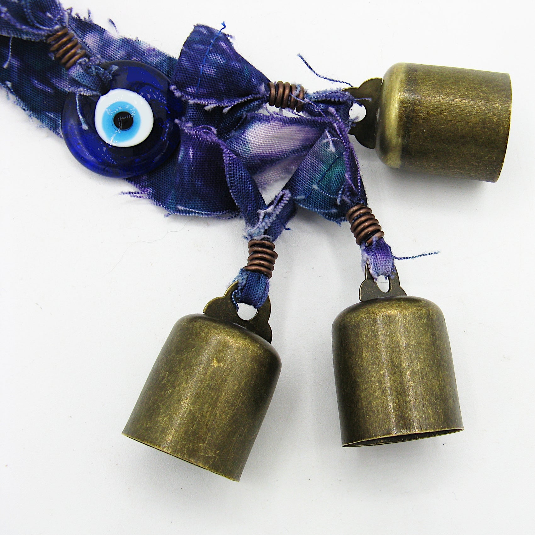 Witch's Bell: Batik Strips, Protective Evil Eye and Twig - Handcrafted