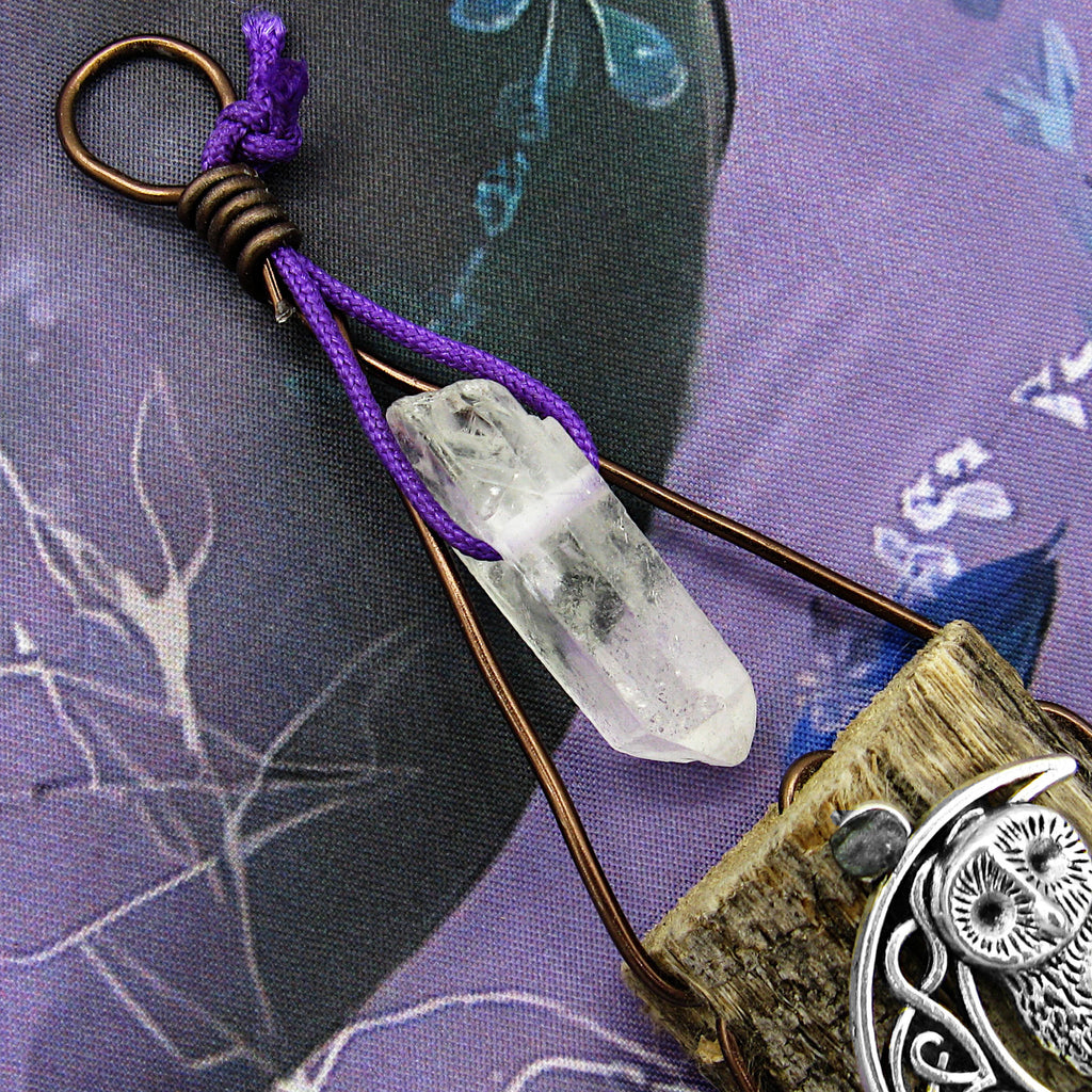 Witch's Bell with Owl Charm & Quartz Point - Handcrafted