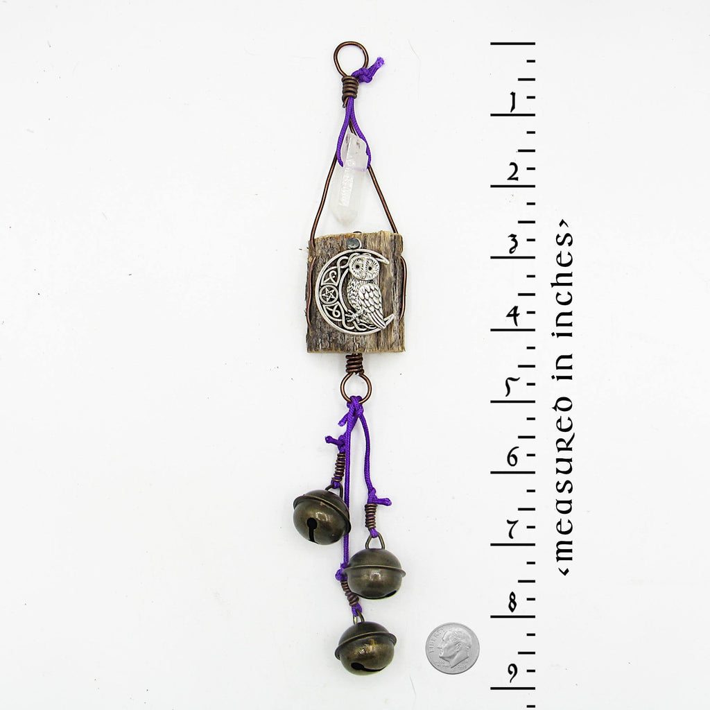 Witch's Bell with Owl Charm & Quartz Point - Handcrafted