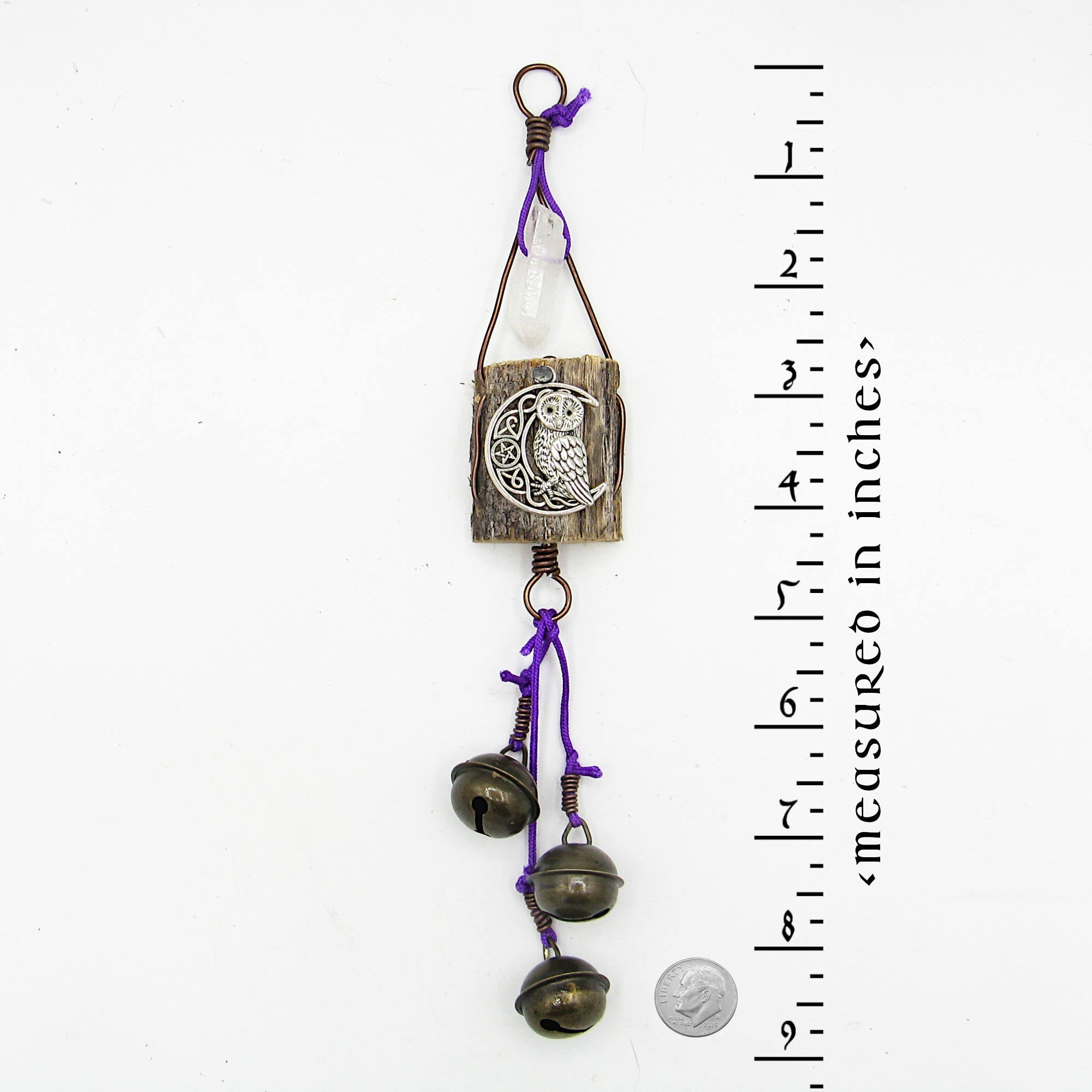 Witch's Bell with Owl Charm & Quartz Point - Handcrafted