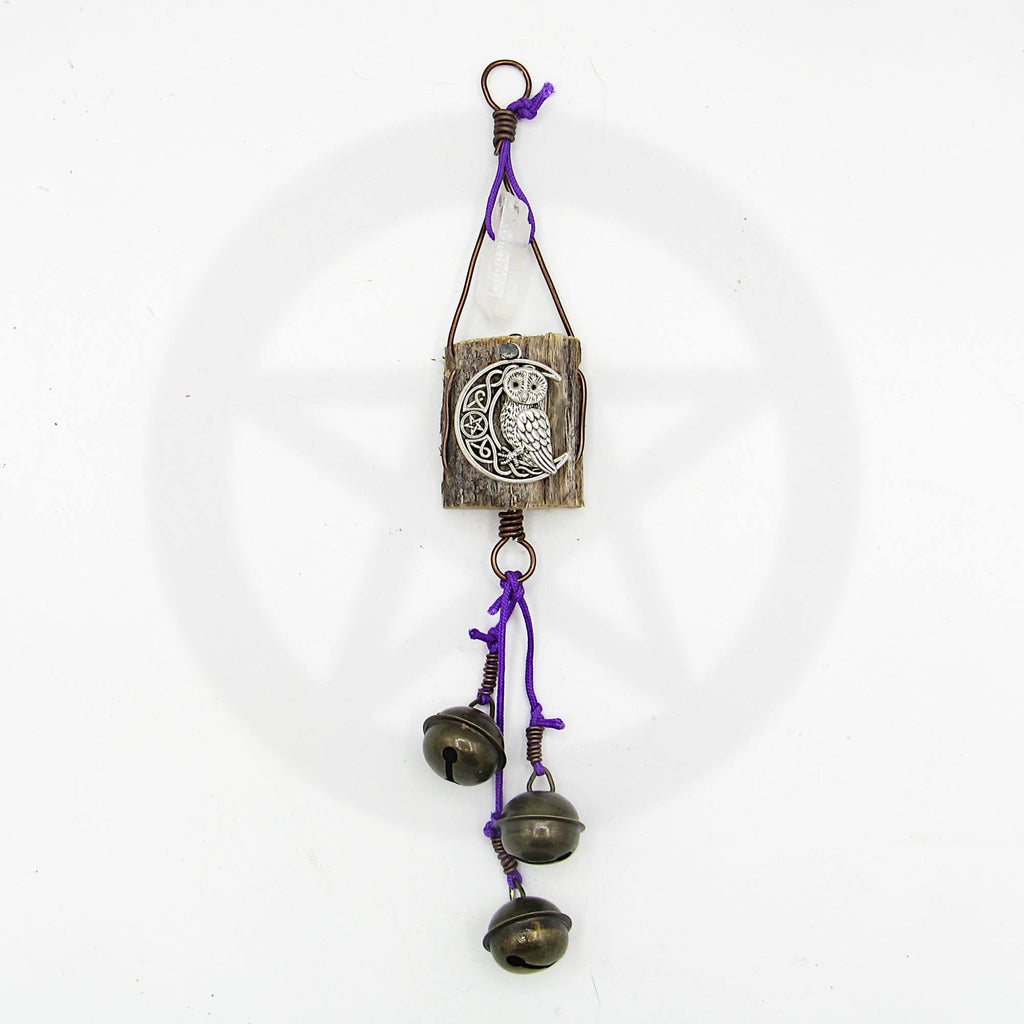 Witch's Bell with Owl Charm & Quartz Point - Handcrafted