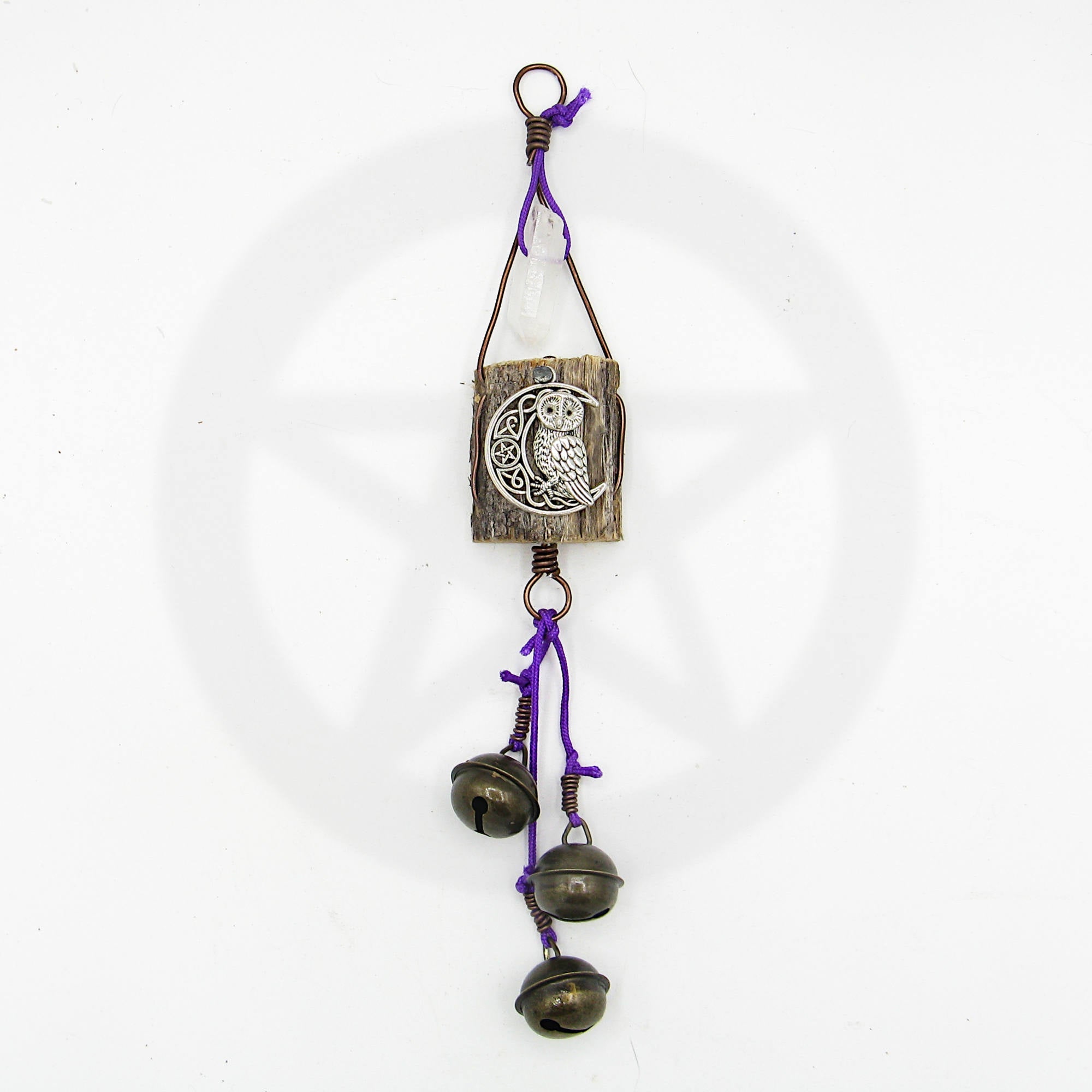 Witch's Bell with Owl Charm & Quartz Point - Handcrafted