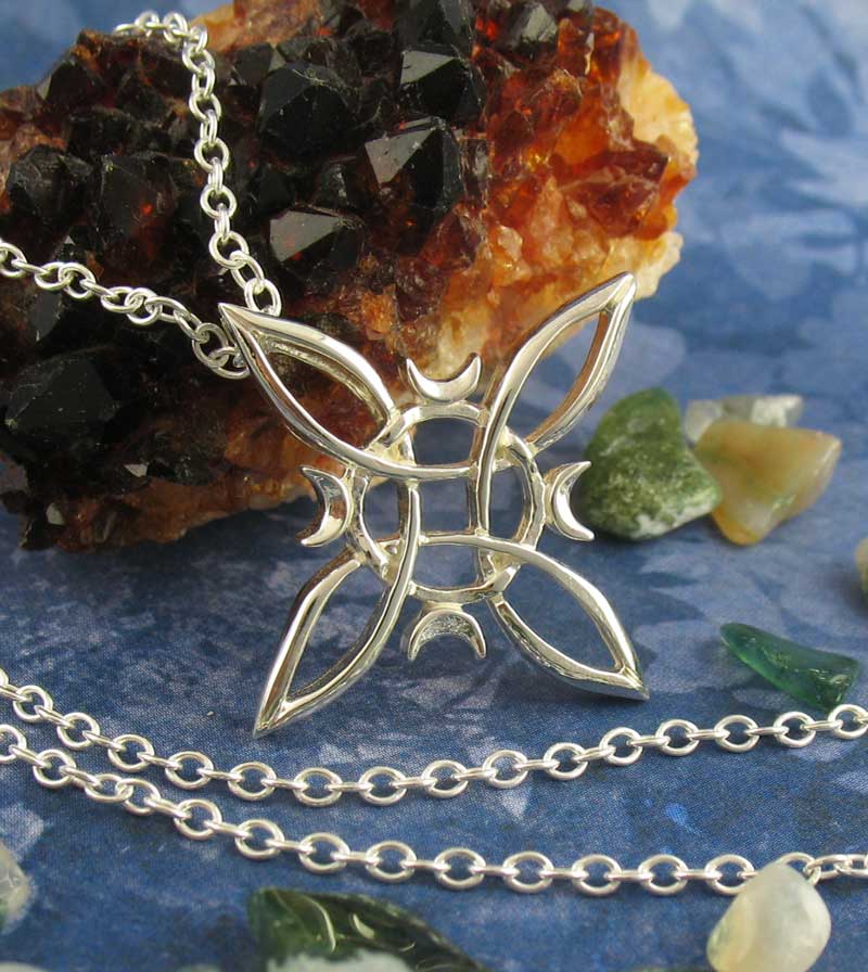 Witch's Knot with 4 Crescent Moons Pendant, Handmade